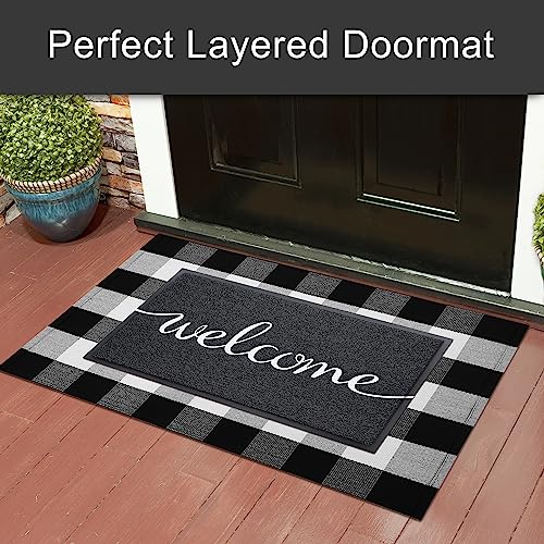 KILOCOCO Welcome Mat, Door Mat Outdoor Doormat Non-Slip Front Door Mats for Entrance, Easy Clean Indoor Floor Mats for Garage, Yard, Patio, High Traffic Areas Outside Rug for Home 18"x30" Black - color: Welcome, size: 1'6" x 2'6" (Rectangular)
