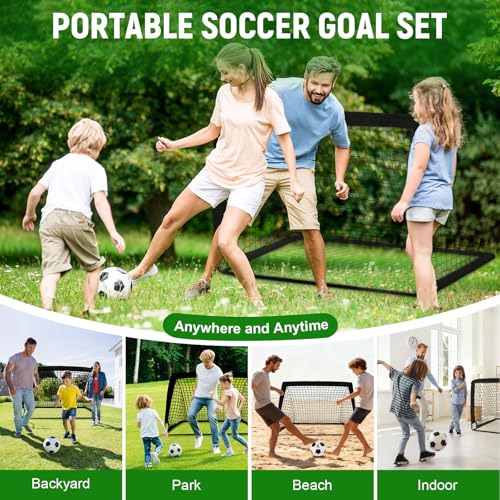 Kids Soccer Goals for Backyard Set - 2 Pack of 4' x 3' Portable Pop Up Soccer Nets, Training Equipment with Soccer Ball, Soccer Set for Kids Toddler and Youth Outdoor Games, Sports, Gifts