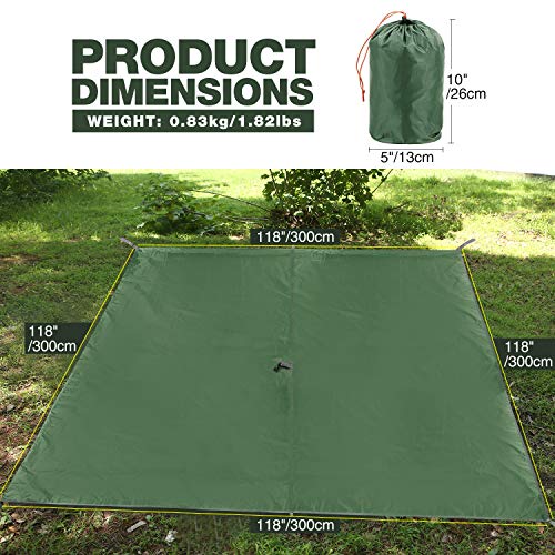 REDCAMP Hammock Rain Fly Camping Tarp Waterproof, 10x10ft Lightweight Backpacking Rain Tarp Shelter for Hiking Outdoor, Green - style: Green 10*10ft
