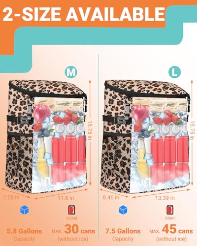 Soft Cooler Backpack 30 Cans/45 Cans, Backpack Coolers Insulated Leak Proof Thermal Lunch Backpack for Men Work Small Cooler Bag Beach Travel Picnic Drink Beverage Beer - color: Leopard, size: 30 Cans