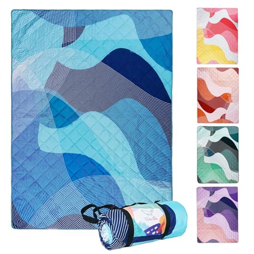 Whale Flotilla Extra Large Waterproof Picnic Blankets 60"x80", Foldable Lightweight Outdoor Blanket for Camping, Hiking, Traveling, Soft Portable Easy to Clean Picnic Mat for Beach Grass Park, Blue - color: Blue