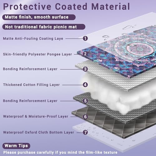 60x80" Extra Large Picnic Blankets Waterproof Sandproof Couple Outdoor Beach Blanket Foldable Grass Park Lawn Concert Mat Summer Camping Essentials Rv Travel Vacation Accessories Festival Gift - color: Purple Mandala, size: 6'8" x 5' (Rectangular)