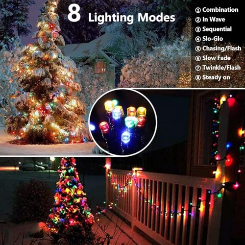 Joomer Solar Christmas String Lights, 39FT 100LED Waterproof Outdoor Lights with 8 Modes Twinkle Fairy Light for Garden, Patio, Yard, Tree and Christmas Decor (Multicolor) - color: Multicolor