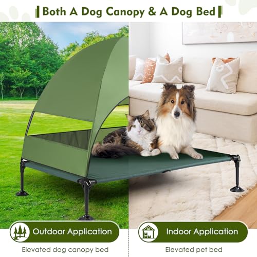 Upgraded Elevated Dog Bed with Canopy, Portable Raised Outdoor Dog Bed with Stable Anti-Slip Feet, Removable Wider Shade, Raised Dogs Cot for Large Pets Camping, Indoor & Outdoor Use - color: Dog Canopy-Green, size: 42.0"L x 30.0"W x 33.0"Th