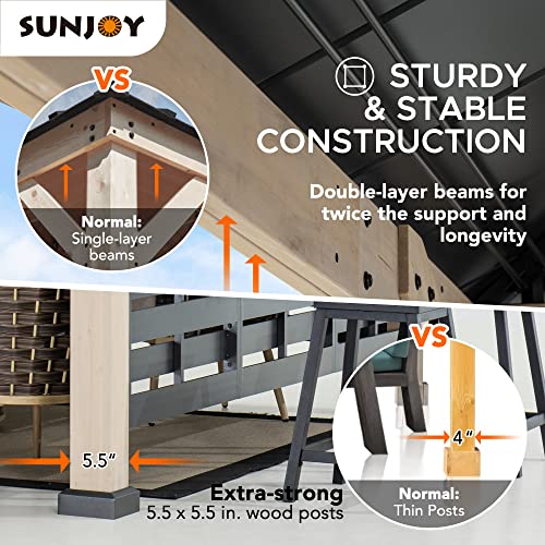 Sunjoy 11 x 11 ft. Hardtop Gazebo Cedar Wood Framed Hot Tub Gazebo with Steel and Polycarbonate Hardtop and bar Shelf, Matte Black by SummerCove - style: Gazebo w/Bar Shelf