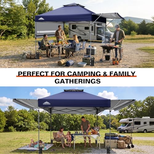 EAGLE PEAK 17x10 Pop up Gazebo Canopy Tent Outdoor Instant Canopy Shelter with Adjustable Dual Half Awnings (Blue) - color: Blue