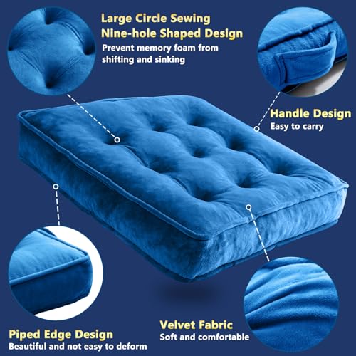 1 MIDDLE ONE Floor Pillow Set of 2, Memory Foam Meditation Cushion, Floor Cushions for Adults Sitting, Large Square Seat Cushions for Yoga, Couch, Sofa, Kids, Living Room, 20x20 Inch (Navy Blue) - color: Navy Blue, size: 20x20 Inch(Pack of 2)