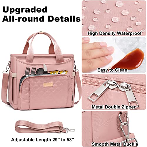 AIJIEKE Extra Large Lunch Bag for Women & Men, Insulated Leakproof Lunch Box for Work, Reusable Adult Lunch Tote with Shoulder Strap, Multi-Pocket Cooler Bag for Office, Picnic, Beach, Pink - color: Pink