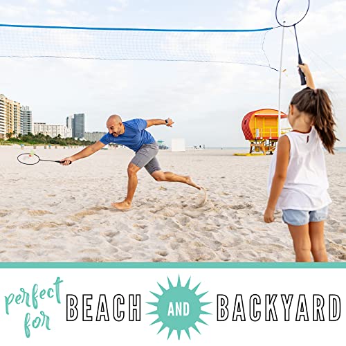 Franklin Sports Fun 5 Combo Outdoor Game Set - Backyard, Beach + Camping Games for Kids - Badminton, Volleyball, Flip Toss, Flying Disc - Horseshoes or Ring Toss - style: Blue Combo Set