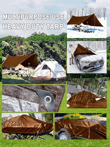 Heavy Duty Double Waterproof Poly Tarp, Brown, 30x40 Feet, 10mil Thick Polyethylene, Perfect for Outdoor Use, Camping Storage Boat Bikes Vehicles