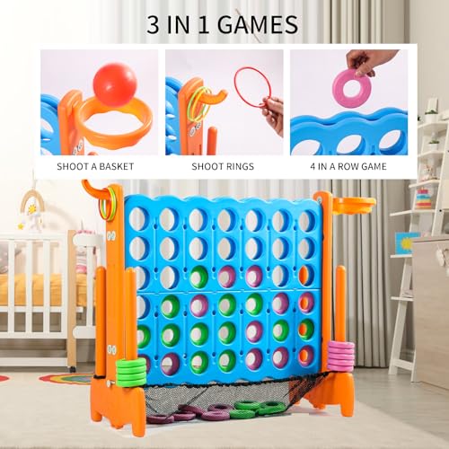 Giant 4 Row Game with Carrying Bag and Mesh Fabric .Giant 4-to-Score Game Set Suitable for Indoor and Outdoor Holiday Parties and Family Gatherings.（Orange） - color: Orange