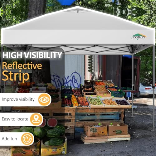 COBIZI 10x10 Pop Up Canopy Tent 1-Button Push Easy up Outdoor Canopy Instant Portable Commercial Shelter Waterproof UPF50+ Gazebo with Reflective Strip, Air Vent & 4 Sandbags,White - color: White(1-year warranty), size: 10x10ft with No Sidewalls