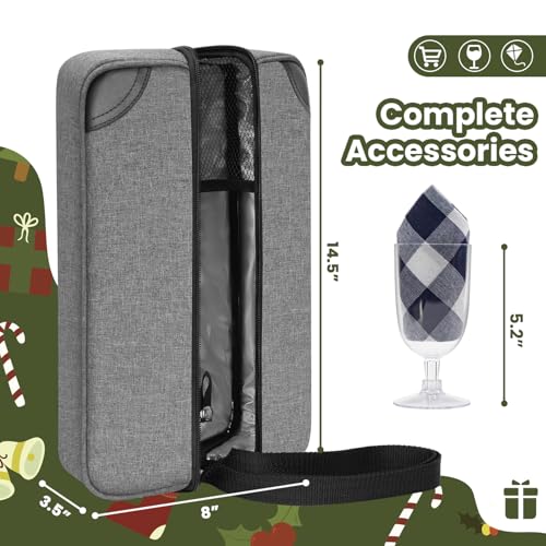 ALLCAMP Wine Bag - Insulated Cooler Bag with Wine Glasses, Bottle Opener & Wine Accessories for Wine Lovers - Portable Wine Gift Bag for Travel, Picnics, and Gift Ideas(Gray) - color: Lead Gray, size: 1 Bottle