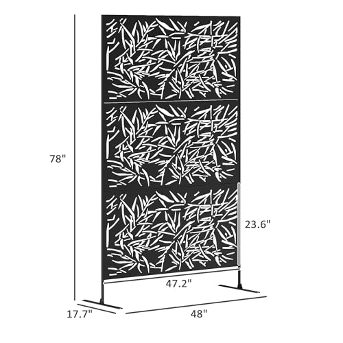 Outsunny Metal Outdoor Privacy Screen, 78" H x 48" W Decorative Privacy Fence Screen, Freestanding Outdoor Divider with Stand, Climbing Plant Trellis for Garden Walkway, Balcony, Patio, Bamboo Black - color: Black/Bamboo