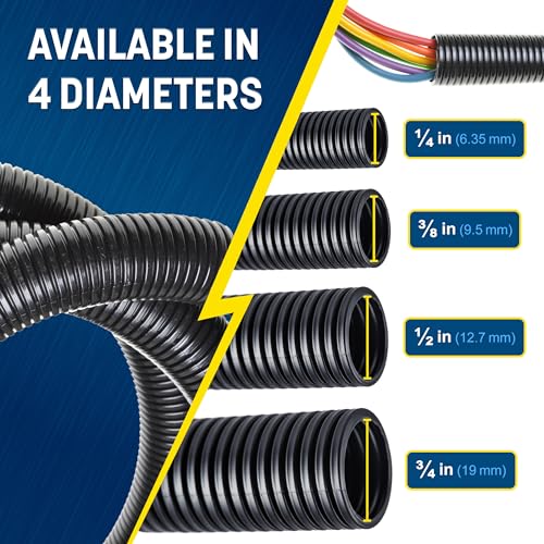 GS Power 1/2 Inch x 50ft Split Wire Loom Tubing, Split Cable Sleeve Cord Protector for Industrial Electrical Wires, Automotive Wire Cover Flexible, High Temperature Cable Conduit, Wrap - size: 1/2" x 50ft