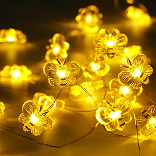 Mudder 2 Sets Honey Bee Fairy String Lights Battery Operated Bee String Light 10 ft 40 LED Bee Decorative Lights for Wedding Summer Party Indoor Outdoor Decoration