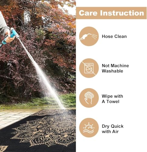 Yamaziot Waterproof Outdoor Rug 5x8 ft, Reversible Plastic Straw Rug for Patio Clearance, Camping, RV Mat, Outside Rug Carpet for Porch, Deck, Backyard, Balcony, Picnic,Black Brown - color: Black Brown, size: 5' x8'