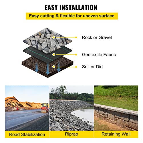 VEVOR Driveway Fabric, 12.5x30ft-3.5oz Woven Landscape Fabric, Weed Fabric Barrier Heavy Duty, Garden Fabric Weed Barrier, Weed Control Fabric, Geotextile Fabric, Weed Block Gardening Mat, Landscaping - size: 12.5FT*30FT-3.5OZ, style: Woven