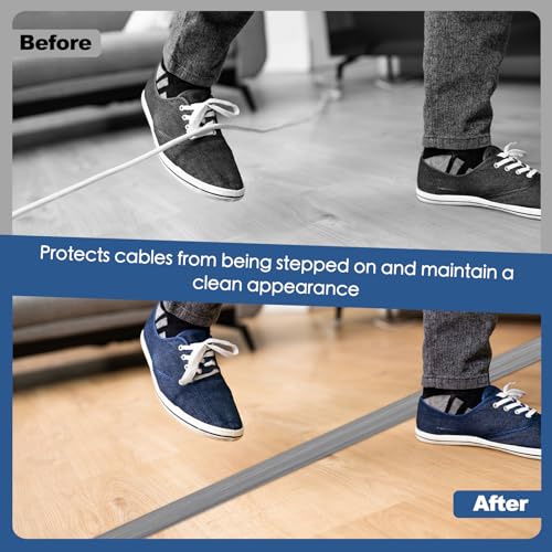 Floor Cord Cover for Wires on Floor Self Adhesive Cord Hider Floor Cable Management Wire Covers for Cords Protector Prevent Cable Trips Cord Cavity W 0.32" x H 0.32", Gray Wood, 3.3Ft - color: Gray Wood, size: 0.78 In x 3.3 Ft