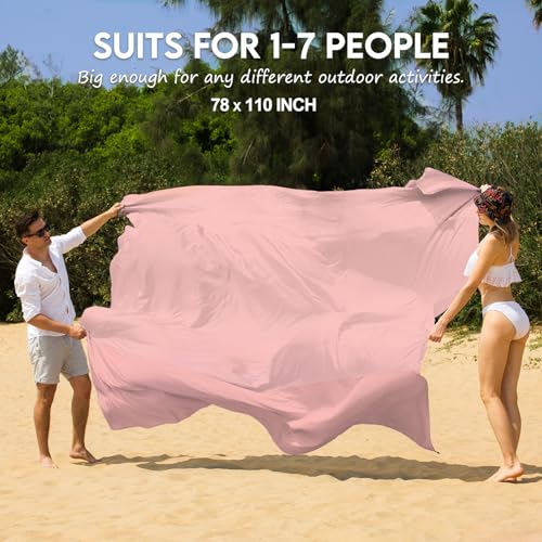 BYDOLL Nylon Beach Blanket Waterproof Sandproof 78''x110'' Suits 1-7 Adults Oversized Sand Free Extra Large Blanket Lightweight Soft Picnic Mat for Beach Essentials - color: Pink, size: 78''x 110''