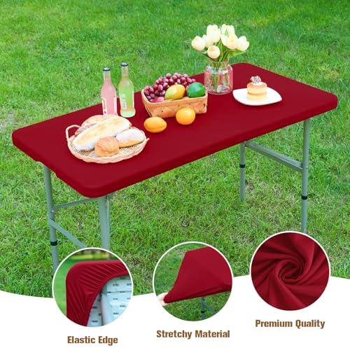 Fitted Rectangle Tablecloth 24 x 48 Inch Elastic Table Cloth for 4ft Table, Stretch Spandex Tables Cover Burgundy Washable Polyester Tables Top Cap Cover for Dining Picnic Camping Indoor and Outdoor - color: Burgundy, size: 48" x 24" (Rectangular)