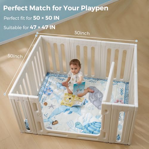 Momcozy Baby Play Mat for Floor, 50"x50" Thickened Playpen Mat, Playmate for Baby Tummy Time, Waterproof & Non-Slip, Foldable Outdoor Mat with Carrying Handle, Ocean Theam - color: Blue Ocean, size: 50" X 50"