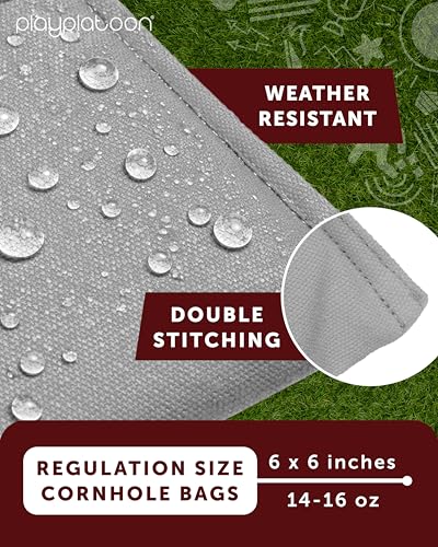 Play Platoon Cornhole Bags Weather Resistant- Set of 8 Regulation Bean Bags for Tossing- Official Professional Size & Weight Corn Hole Bags Two Color All Weather Cornhole Beans Bag Set with Tote Bag - color: Blue & Gray