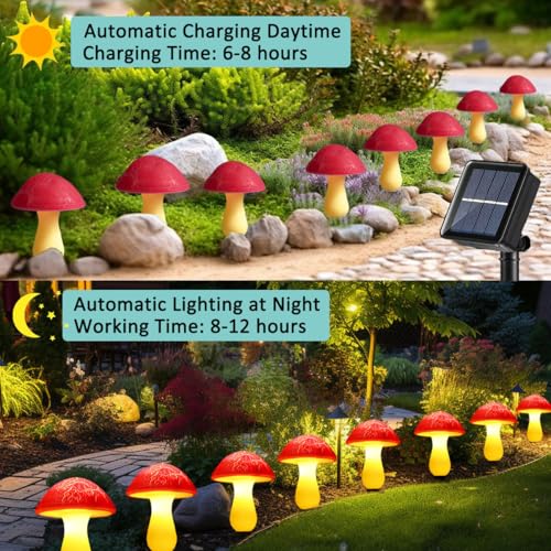 Solar Mushroom Lights Garden Decor 8 Red Crack Mushrooms Outdoor Decor Stake Lights, Waterproof Solar Pathway Light Gardening Gifts for Landscape Easter Gnomes Yard Halloween Christmas Decorations - color: Red