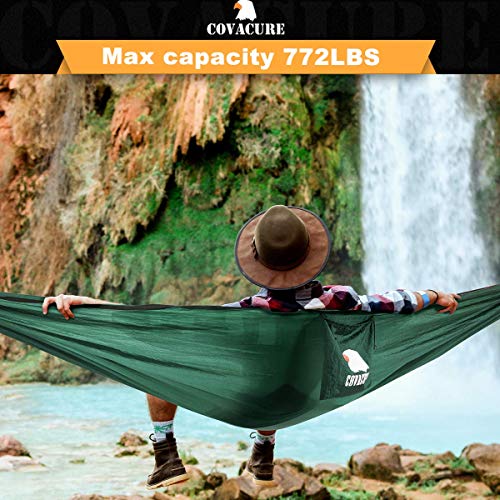 Covacure Camping Hammock - Lightweight Double Hammock, Hold Up to 772lbs, Portable Hammocks for Indoor, Outdoor, Hiking, Camping, Backpacking, Travel, Backyard, Beach（Dark Green） - color: Dark Green