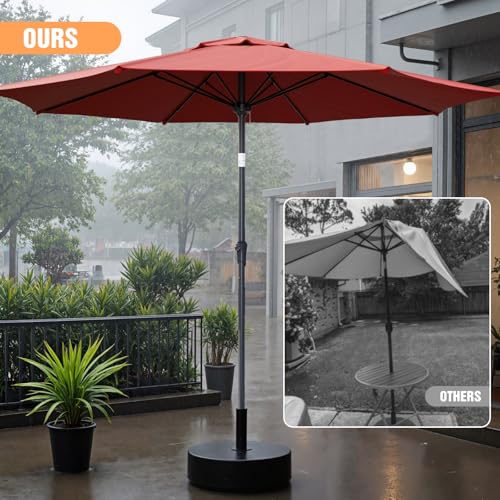 Outdoor Patio Umbrella, Table Umbrella with Push Button Tilt and Crank, 8 Ribs Market Umbrella - color: Red-Fiberglass Ribs, size: 9FT