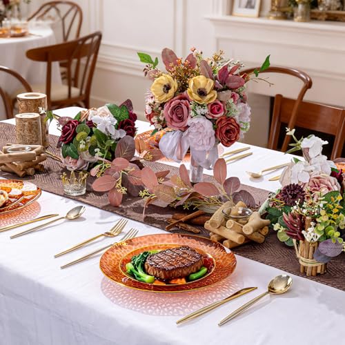 Rubtlamp 60Pcs Amber Plastic Plates - Brown Disposable Plates With Gold Rim, Clear Heavy-duty Party Plates, Hammered Plates Include 30 Dessert Platos, 30 Dinner Platos for Party - color: Clear Amber Gold