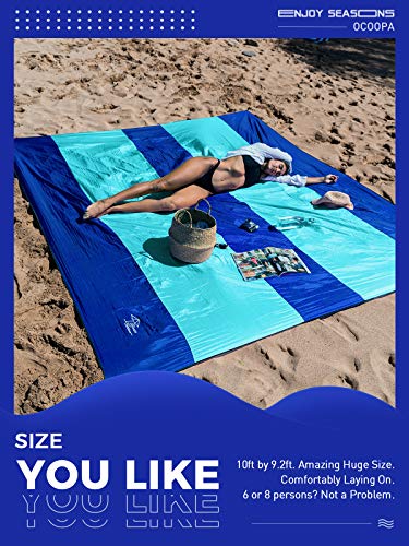 OCOOPA Extra Large Beach Blanket, Sand Free, Large Oversized Camping Mat, Comfortable Parachute Nylon, Cozy& Chic, Compact& Light, 4 Stakes&1 Travel Bag, S09 - color: Aqua Navy Blue, size: XX-Large(1-8 persons)
