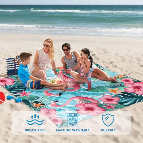 Beach Blanket Waterproof Sandproof, Flamingo Oversized Extra Large Picnic Mat 83"×95"/8 × 7 FT for 1-7 Adults for Travel Camping Hiking, Quick Drying Lightweight Outdoor Beach Vacation Essentials - color: Flamingo
