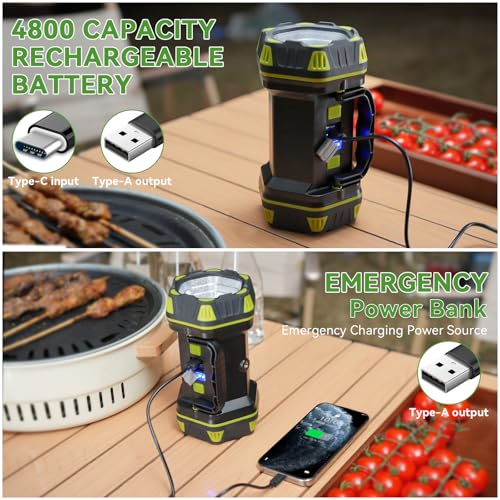 AlpsWolf Updated Camping Lantern Rechargeable, LED Flashlight Spotlight, 4800 Capacity Battery Powered, Portable Camping Light, 4+4 Modes for Emergency, Outdoor Hiking, Power Outages, Fishing - style: Green-1pack