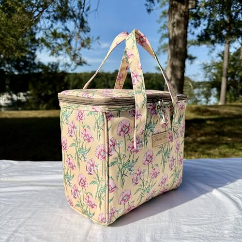 Kwang Min Floral Insulated Lunch Bag for Women,Reusable Lunch Box,Large Cooler for Office,Picnic Outdoors,Premium Waterproof Fabric,Ideal Floral Lunch Bag(Begonia White) - color: Begonia White