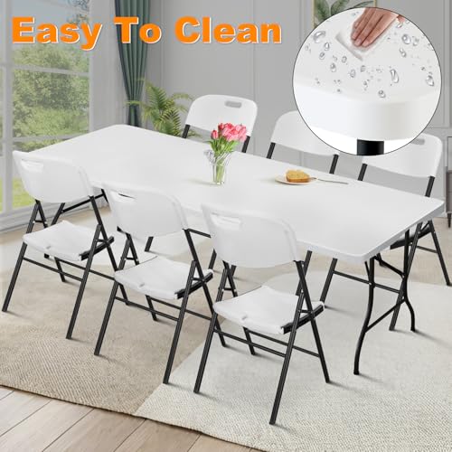 6ft Folding Table, Portable Heavy Duty Plastic Fold-in-Half Utility Table for Indoor/Outdoor Use, Dining, Camping, Picnic, Party, White - color: White
