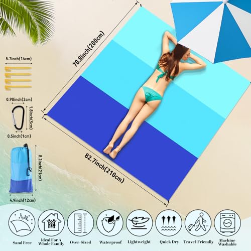 Beferr Mothers Day Beach Gifts Basket for Women, 79" X 83" Beach Blanket Waterproof Sandproof, Beach Mesh Tote Bags, Birthday Baskets for Her Wife Mom Sister Grandma Friend - color: Blue