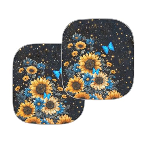 Butterfly Sunflower Car Windshield Cover Summer Outdoor Sun UV Rays Blocker Sun Visor Auto Protective Accessiors Pack of 2 UV Sun Heat Reflecting Foldable Peotector Shade - color: Butterfly Sunflower