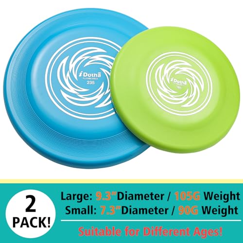 Sports Flying Disc, 2 Pack Compeition Flying Discs, Lightweight Durable Flying Disc Toys for Backyard Beach Lawn Park Outdoor Games, 105 Gram 9.3 Inch & 90 Gram 7.3 Inch. - color: Blue & Green
