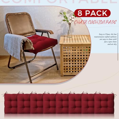 Vercraft 8 Pcs Outdoor Chair Cushions for Patio Furniture Wicker Chair Seat Cushion with Ties 18x18inch Square Water Resistant Tufted Seat Floor Pillows Dining Indoor(Burgundy) - color: Burgundy