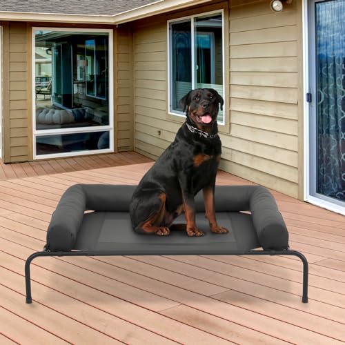 MoNiBloom Outdoor Elevated Dog Bed w/Removable Bolster, Portable Raised Outdoor Dog Bed with Stable Anti-Slip Feet & Breathable Mesh, 55 Inches Length, Dark Gray - color: Dark Gray, size: 55"L