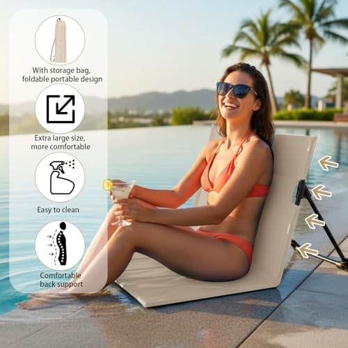 Jetec Foldable Floor Backrest Chair Portable Camping Chair with Storage Bag Light Weight Lazy Seat for Indoor Outdoor Bed Ground Park Lawn Concerts Beach Hiking - color: Beige, size: X-Large