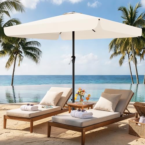 AreShark 8 X 10 FT Large Rectangular Patio Umbrella with Valance, Outdoor Table Market Umbrella w/Crank & 8 Ribs, Rectangle Outdoor Umbrellas for Garden, Deck, Yard and Poolside, Cream White - color: Cream White, size: 8x10 FT