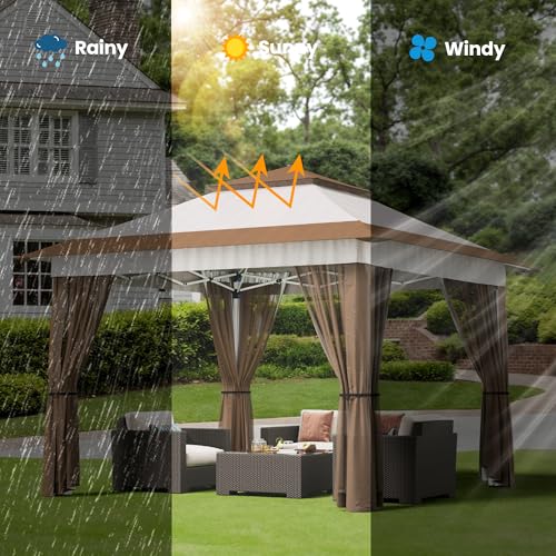 Bealife 11x11 Pop Up Gazebo Tent with Mosquito Netting, Instant Gazebo, Party Tent with Roller Bag, Pop Up Canopy Tent for Parties Patio Lawn Backyard Garden Deck, Beige - color: Beige