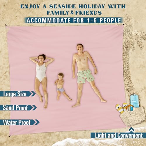 Famstar Beach Blanket Sandproof Waterproof 78''×81''1-5 Adults Oversized,Compact Lightweight Durable Beach Mat for Travel Camping Hiking Picnic Blanket - color: Pink, size: 78''×81''