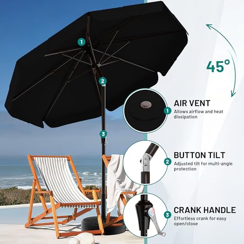 AreShark 9FT Valance Patio Umbrella, Outdoor Table Umbrella with Tilt and Crank, Outdoor Market Umbrellas W/ 8 Sturdy Ribs UV Protection for Garden, Deck, Backyard and Pool, Black - color: Black, size: 9 Ft