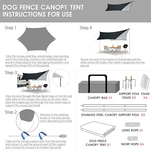 Camping Tent Tarp with Thickened Stainless Steel Bracket - PU 20000mm+ Waterproof Rain Shelter, UPF2000+ Anti-UV Camping Canopy, Portable Sun Shade for Camping, Hiking, Picnic