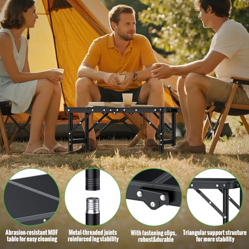GARLLEN 2ft Folding Camping Table, 3 Adjustable Height Lightweight Picnic Table, Portable Aluminum Grill Table for Outdoor, Camping, Grill, Threaded Install, 23.6" L x 15.7" W, Black - color: Black, size: Tabletop Size: 23.6"L x 15.7"W