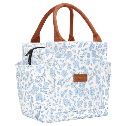 Joymee Lunch Bag Women Insulated Lunch Box Reusable Leakproof Large Spacious Cooler Tote for Women Men Adult with Bottle Holder and Side Pockets for Work Office Travel Picnic -Blue Floral - color: 04 Blue Floral