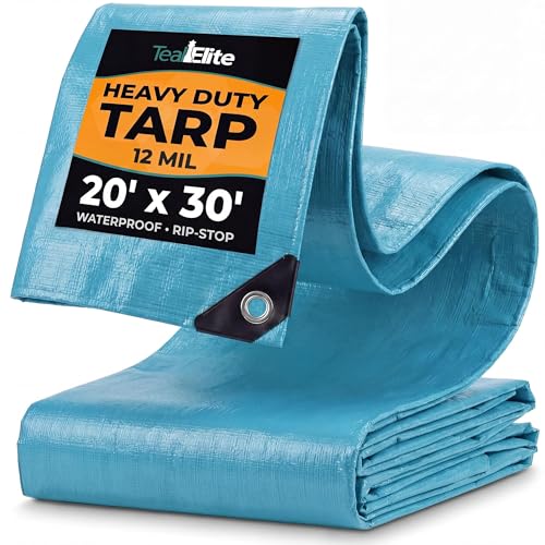 Tarps Heavy Duty Waterproof 20x30-12 mil Thick Camping Tent - Blue Tarp 20x30 UV Resistant, Rip & Tear Proof with Metal Grommets – Multipurpose Use for Camping, Tent, Boat, RV, Car, & Pool Cover - size: 20'x30'